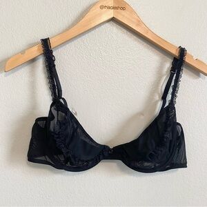 Victoria's Secret Sexy Little Things Black Ruffle Sheer Mesh Bra Size 36C